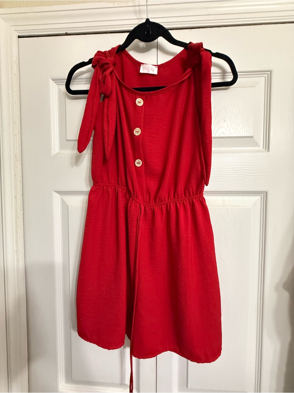 Pink Lily Red Tie-Shoulder Button Front Romper